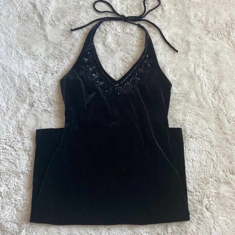 VINTAGE Y2K black halter tie velvet dress - Picture 2 of 12